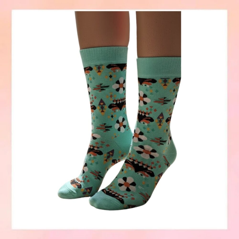 New Happy Socks Teal Multi Pattern Combed Cotton Women’s Socks 5.5-9.5